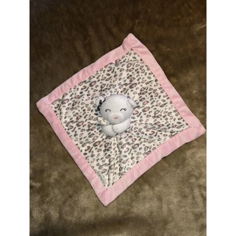 Carters Security Blanket Lovey Bear Pink White Leopard